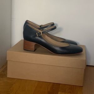 A.P.C. navy leather Maryjanes